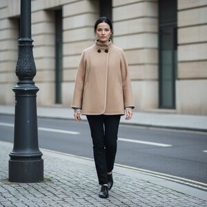 Trouvé Women's Camel Wool Blend Short Coat - Classic Button Collar Neutral - XS